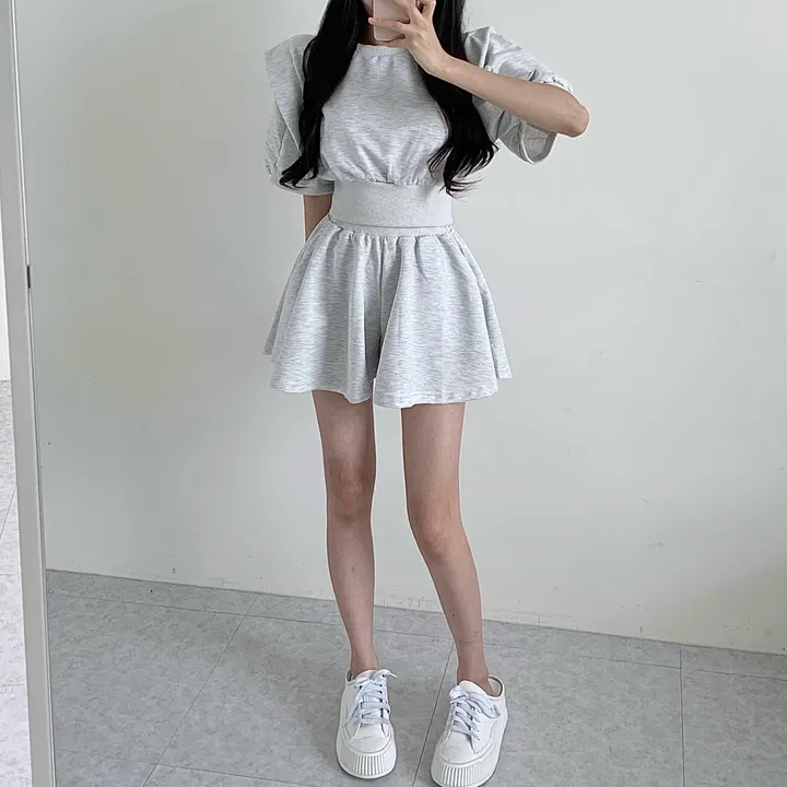 [치마바지/상하의SET] 로로 퍼프소매 반팔맨투맨 + 치마바지 투피스set 상세 이미지 24