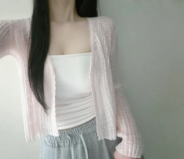 [여리보들💕/슥 걸치는]손등 덮는 러빙 텐셜 시스루 루즈핏 크롭 데일리 레이어드 브이넥 가디건 5color 상세 이미지 7