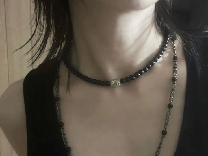 [Handmade/오늘만할인] 당일발송 빈티지 연꽃 무광 블랙 원석 써지컬 목걸이 레이어드 목걸이 우정템 커플템 상세 이미지 7