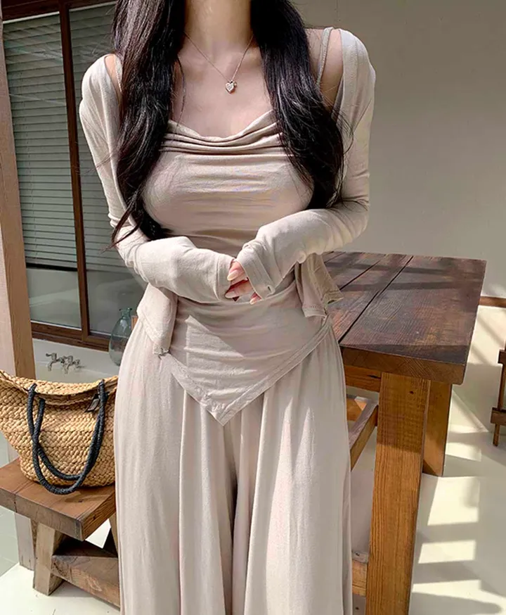 *주문폭주!* 실패없는 셔링티 가디건 와이드 팬츠 세트 (나시,가디건,팬츠 3pc) 상세 이미지 5