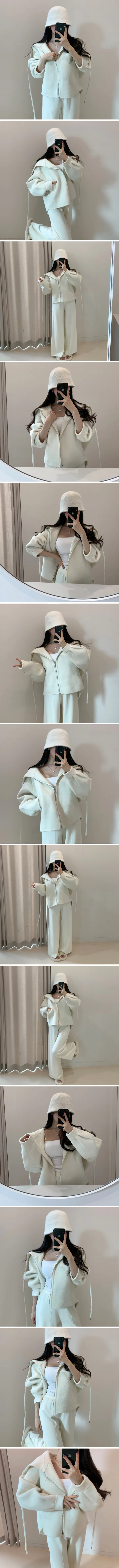 ~77까지/핸드코트🖤[겨울까지] 아방핏 세일러 빅카라 숄 후드 가오리 벌룬 양모 부클 언발 크롭 숏 집업 코트 점퍼 자켓 상세 이미지 6