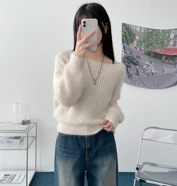 Pine leaf boat nect crop knit 상세 이미지 29