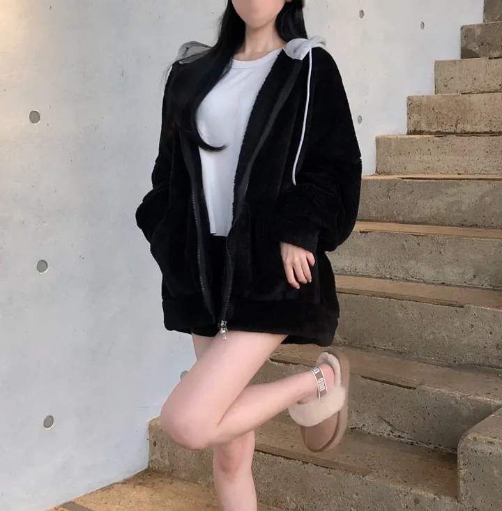 당일🚀[보온성갑/남여공용] 포근 양털 보들 플리스 투웨이 집업 곰돌이 후드 후리스 상세 이미지 12