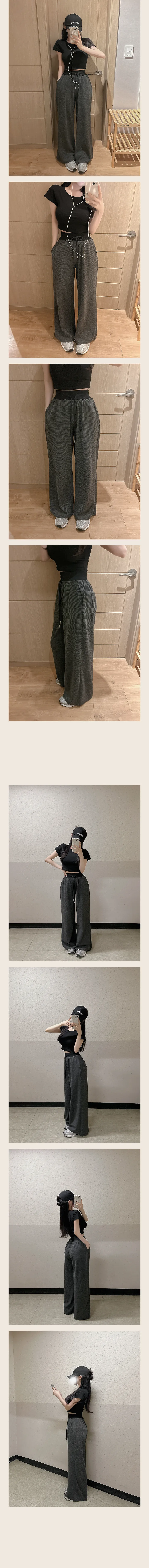 [꾸안꾸/허리잘록핏] 단가라 배색 와이드 트레이닝 밴딩 팬츠 2 COLORS 상세 이미지 4