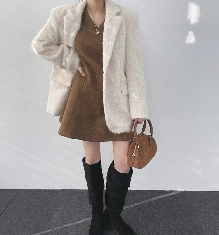 *부들소재* 모헤어 자켓 퍼자켓 겨울 코트 연말룩 하객룩 모헤어자켓 모헤어코트 퍼자켓 하프자켓 하프코트 울코트 루즈핏 오버핏 크리스마스 상세 이미지 20
