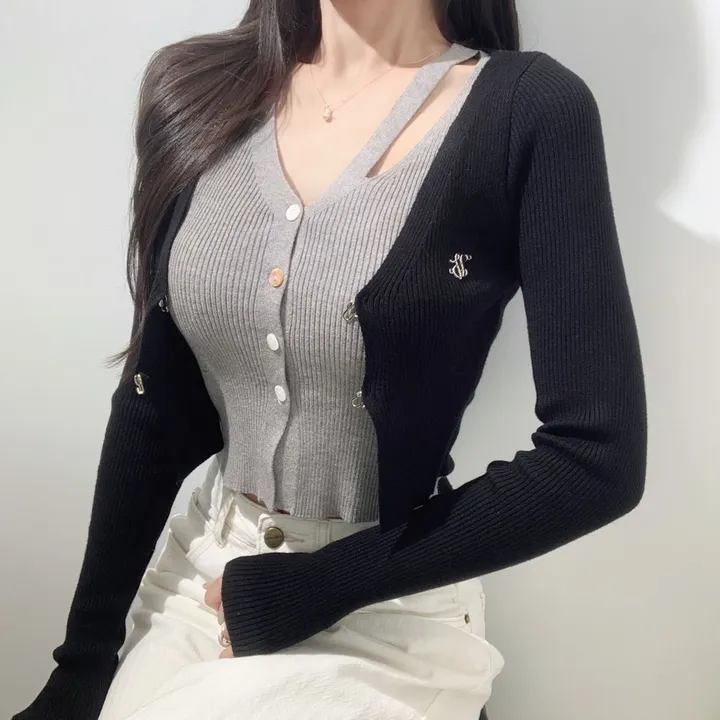 봄가디건 배색레이어드 라인포인트 후크골지가디건 그레이,민트,블랙 3COLOR 상세 이미지 14
