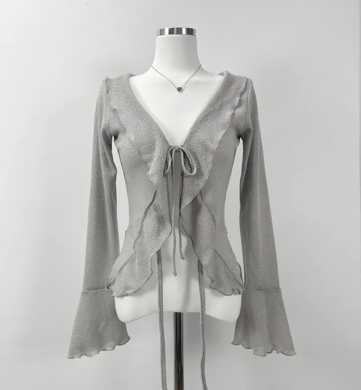 ruffle ribbon lace cardigan 러플 리본 레이스 가디건 (봄가디건, 러블리, 프릴, 니트가디건, 슬림핏, 여리여리) 상세 이미지 35