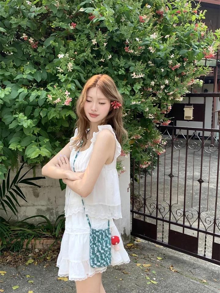 [봄신상💗/세트구성!]메르시에 프릴 민소매 블라우스 + 캉캉 스커트 2pc 코디세트(숏/롱) 상세 이미지 3
