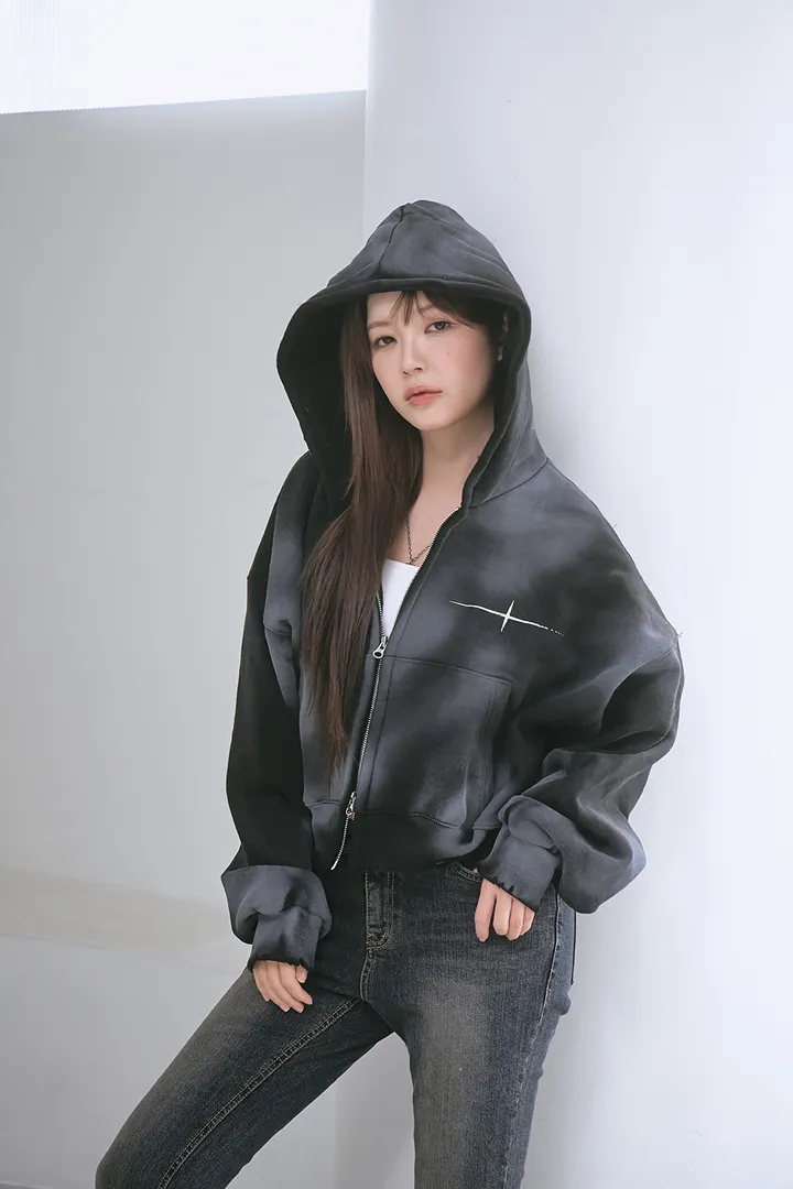 [UNISEX] 빈티지 워싱 더티 투웨이 후드집업 크롭 워싱  피그먼트 오버핏  핸드워머  커플룩 스트릿룩 빈티지룩 남여공용 유니섹스 크롭집업  빅사이즈 유니크 봄신상신상 물나염 상세 이미지 5