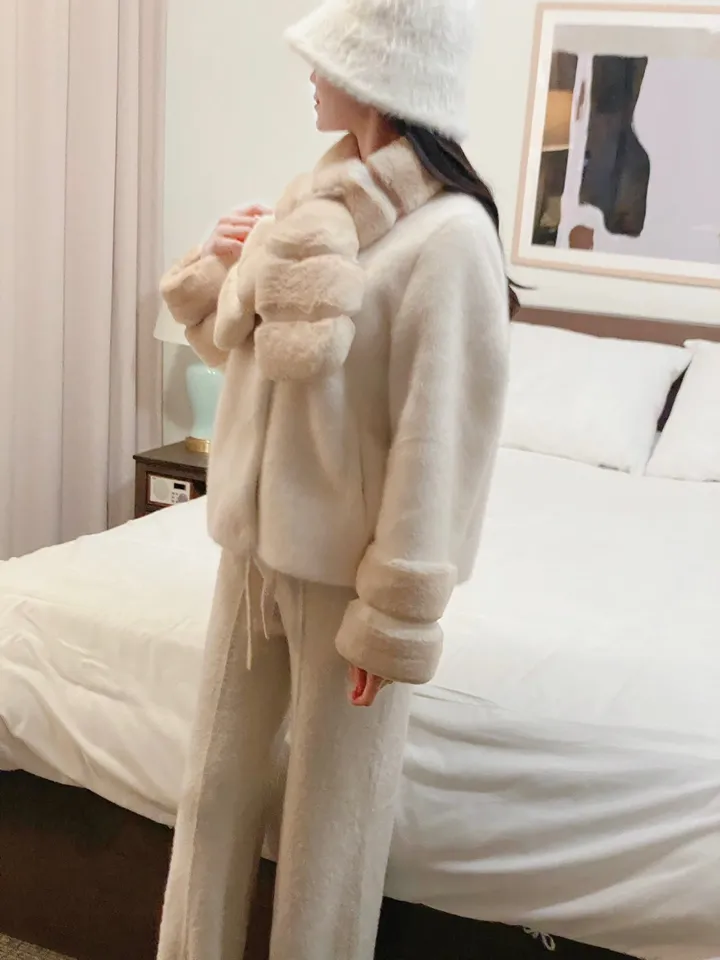 [✨high quality] 친칠라 머플러 투톤 퍼 트리밍 퍼자켓 2color 상세 이미지 11
