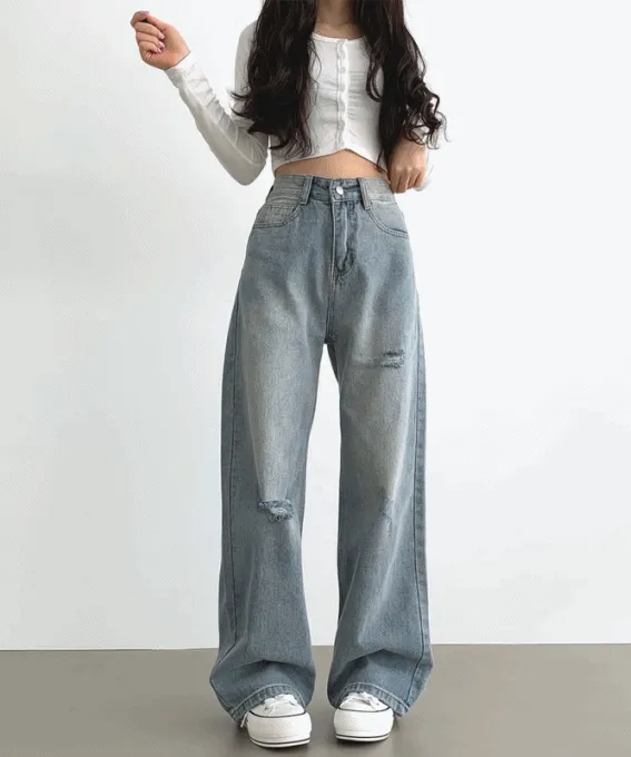 [숏,롱/2color] 인생 컬러 찢청 와이드 데님 팬츠