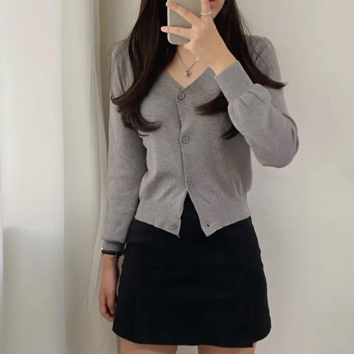 (데일리)소프트 기본 긴팔 니트 크롭 브이넥 가디건 5color 상세 이미지 31