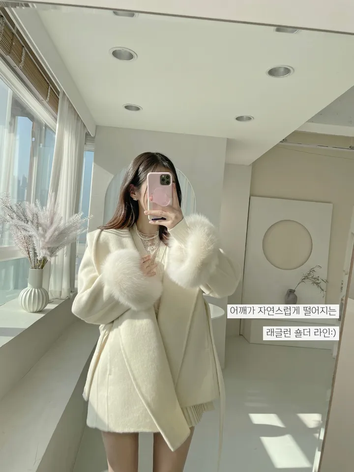 [울100] 리아나 베이직 폭스퍼 트리밍 후드 숄  코트 상세 이미지 35