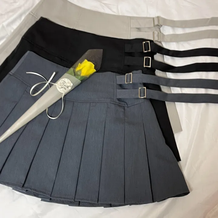 [SET가격] 크롭 뷔스티에 + 플리츠 더블 벨트 스커트 투피스 세트 3color 상세 이미지 19