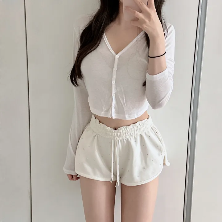 얄포롬🩷*슥걸치는/군살커버* 밀크 텐셀 굴림 크롭 브이넥 버튼 가디건/ 여름상의 얇은긴팔티 여친룩 필라테스 요가 햇빛가리개 대학생 여친룩 상세 이미지 10