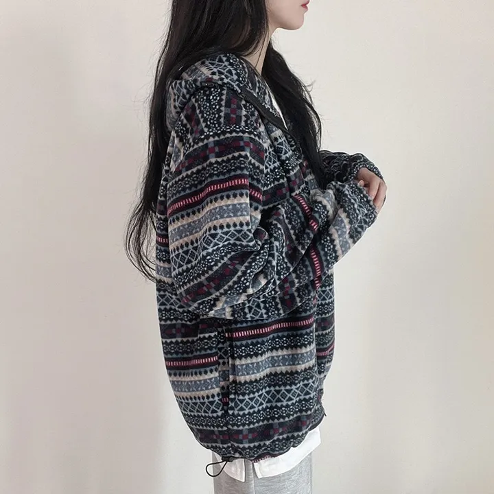[남녀공용/포근해] 2WAY 보르도 패턴 투웨이 후드 후리스 집업 후드집업 3color 상세 이미지 36
