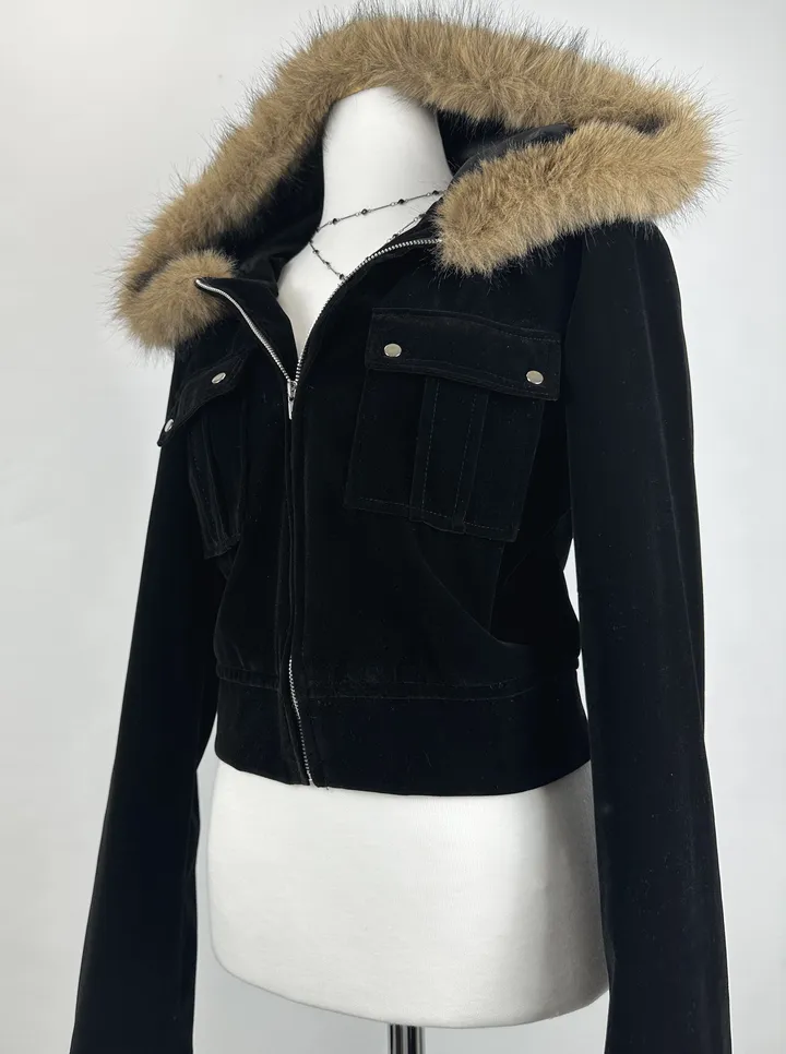 velvet fur hood  jacket- 벨벳 퍼 후드 자켓 2color (힙, 스트릿, 유니크, 크롭, y2k, 빈티지, 퍼, 집업, 후드집업) 상세 이미지 45