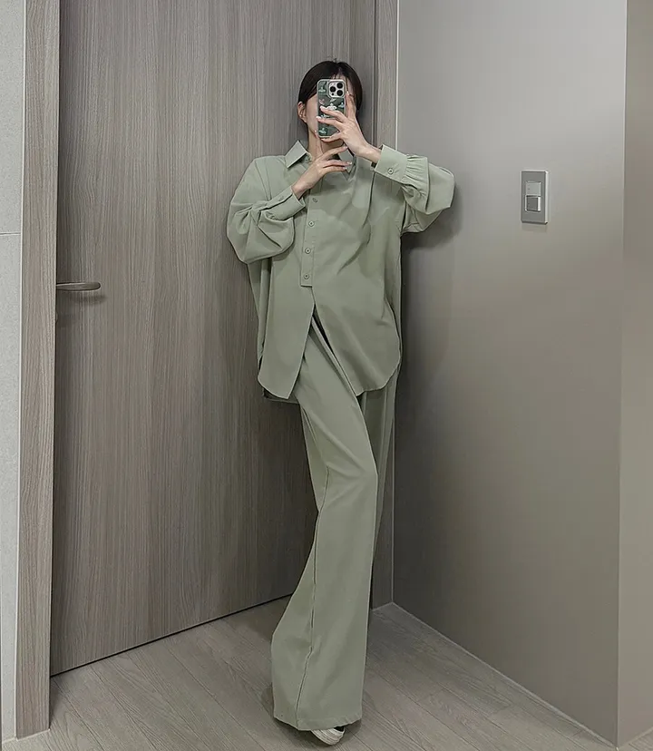 [최저가/부분당일발송🚚]빅사이즈 루즈핏 패치 남방셔츠 스트링 슬랙스 와이드팬츠 투피스세트/44-88/빅사이즈/찰랑/시원한소재/여름신상/뒷밴딩/여름하객룩/휴양지룩/바캉스룩/투웨이 상세 이미지 26