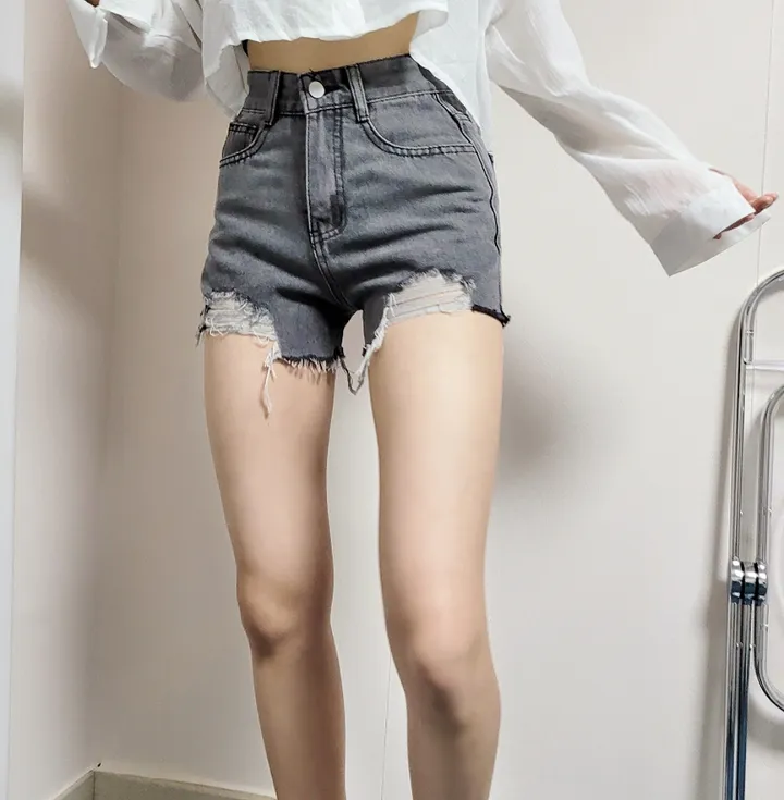 [가격실화?/데미지] 하이웨스트 컷팅 밑단 빈티지 데님 숏팬츠 청 반바지 (2color) 상세 이미지 14