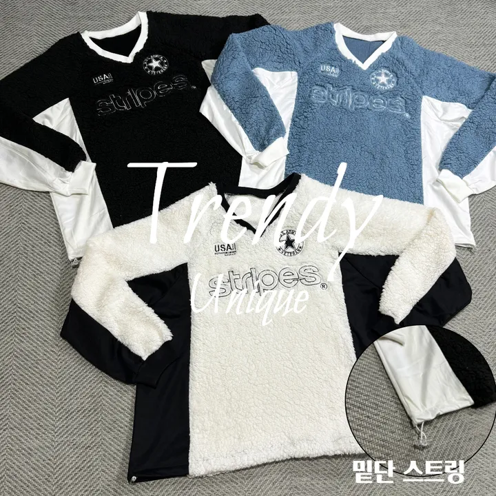 [1+1할인]덤블 양털 밍크 후리스 자수 패치 블록코어 스트링 오버핏 브이넥 아노락 맨투맨 상세 이미지 4