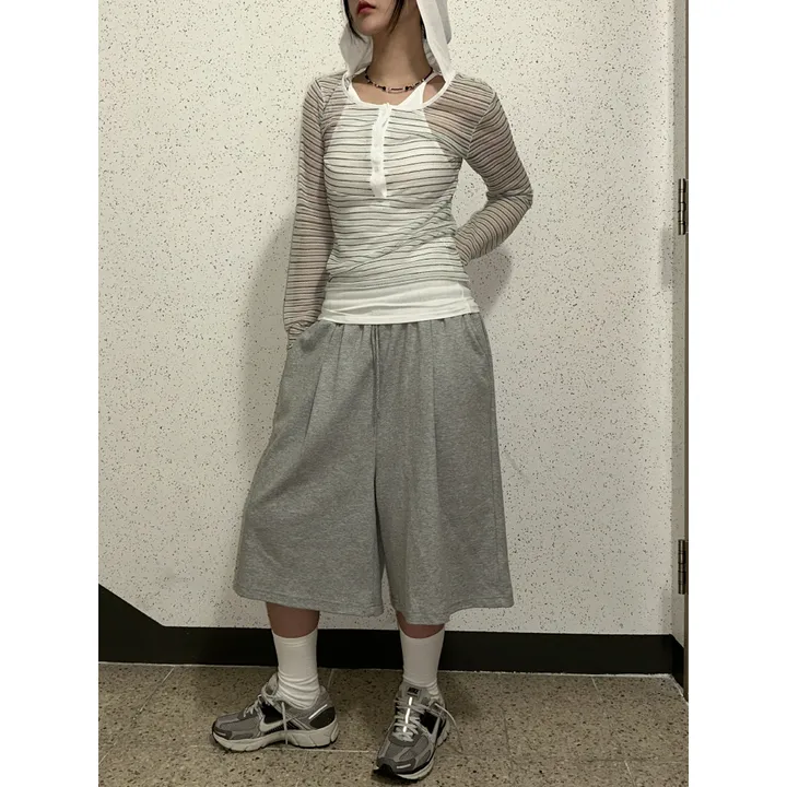 [UNISEX/기획특가/2size!]원턱 라인 루즈 와이드 버뮤다 트레이닝 하프 팬츠(5color) 상세 이미지 18