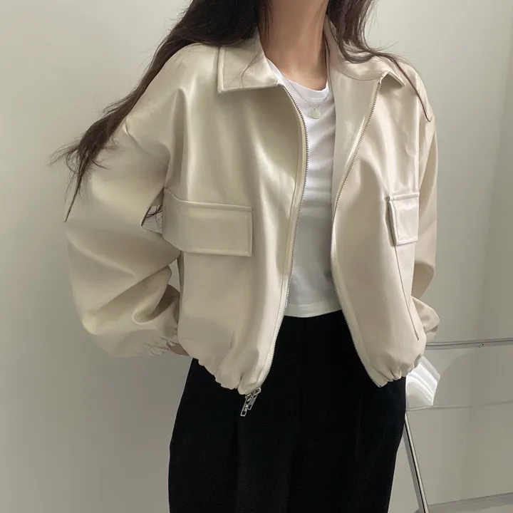 [투웨이/고퀄리티]레더 스트링 카라 크롭 라이더 숏자켓 3color 상세 이미지 35