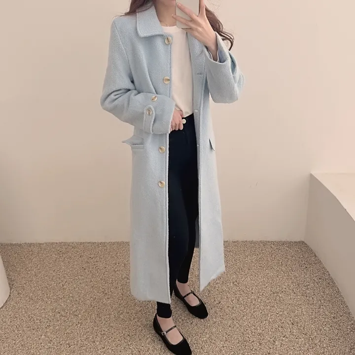 하이넥 부클 뽀글이 파스텔 허리 슬림 벨트 맥시 싱글 롱코트(3color)크리스마스룩 연말룩 상세 이미지 15