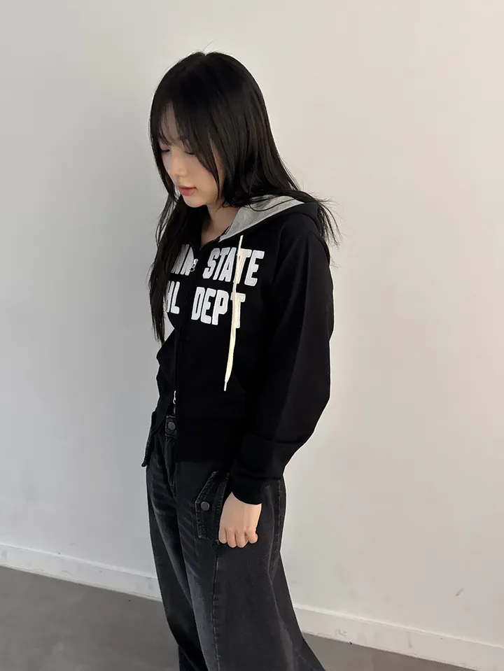 [허리잘록] 스테이트 자수 패치 배색 후드 집업 - 4color 상세 이미지 16