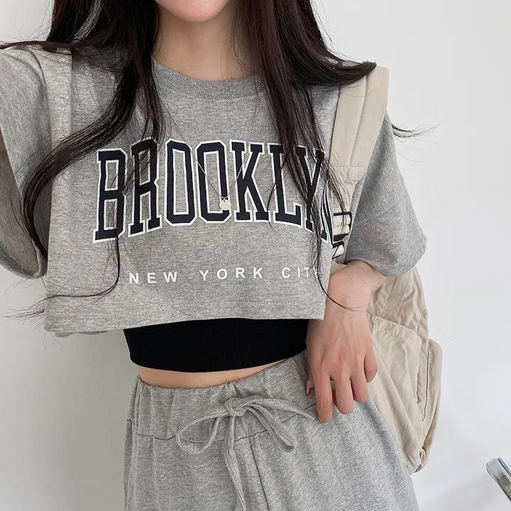 *묶음할인[반팔ver./쓰리세트가격!!] 브루프린팅 오버핏 크롭반팔티+나시+일자와이드핏 밴딩팬츠 트레이닝세트 상세 이미지 11
