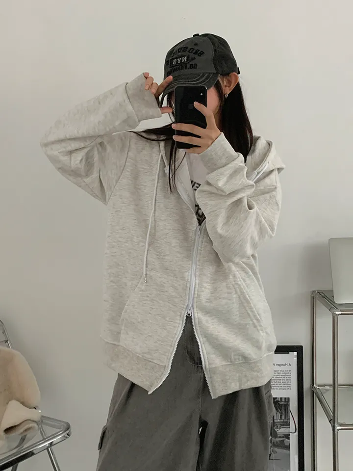 [UNISEX🖤/2사이즈선택(추가금x) 교복템,퀄보장🖤 투웨이집업 오버핏 기본 데일리 후드집업 남녀공용 커플템] 올데이투웨이후드집업 상세 이미지 9