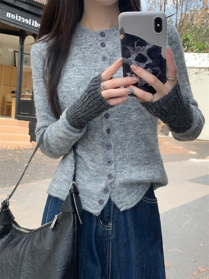 ❣️스타일업❣️ 투톤 가디건 배색 기본 이너 간절기 아우터 봄 가을 가디건 상세 이미지 10