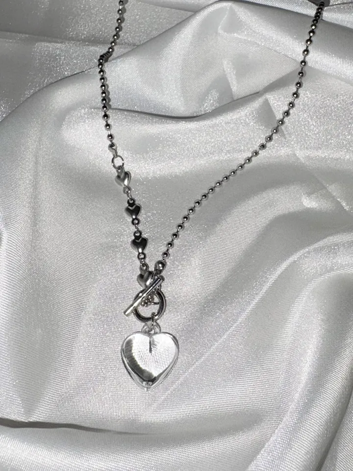 (써지컬,핸드메이드)[heart heart] 투명하트 볼 체인 써지컬스틸 목걸이 키치 갸루 상세 이미지 7