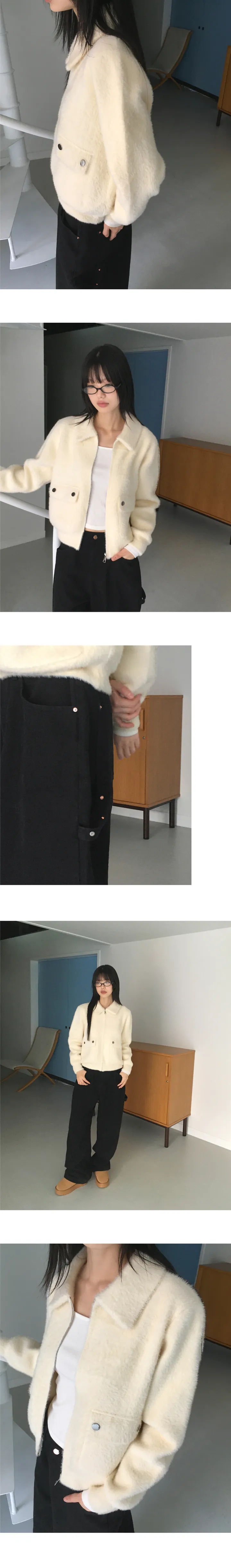 [도톰❤️‍🔥] 라우슨 플랩 포켓 앙고라 퍼 카라 집업 상세 이미지 6