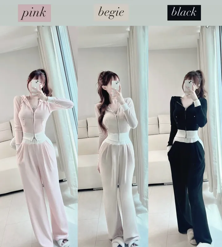 [허얇골넓핏] 허리소멸 배색 트레이닝 투피스 세트 (3color) 상세 이미지 1