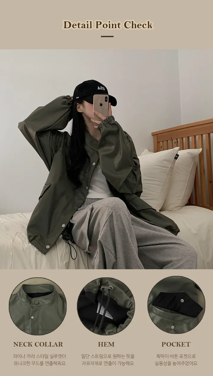 [힙한무드/가죽자켓/y2k] 야큐 오버핏 스트링 레더 자켓 (2color) 상세 이미지 10