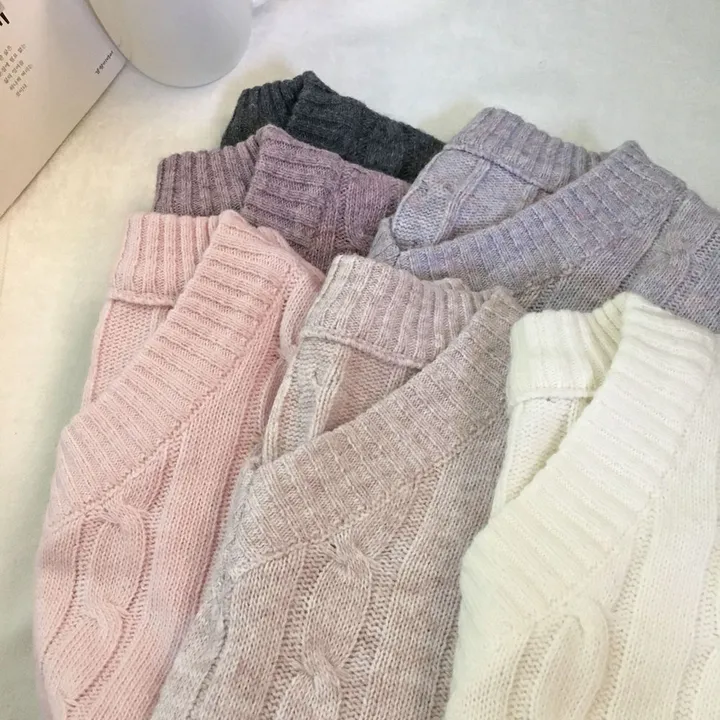[컬러믹스,봄] 루즈핏 꽈배기 니트 / 봄가을, 매일입는 스프링 케이블 울니트 / 보카시 브이넥 오버핏 긴팔티 상세 이미지 2