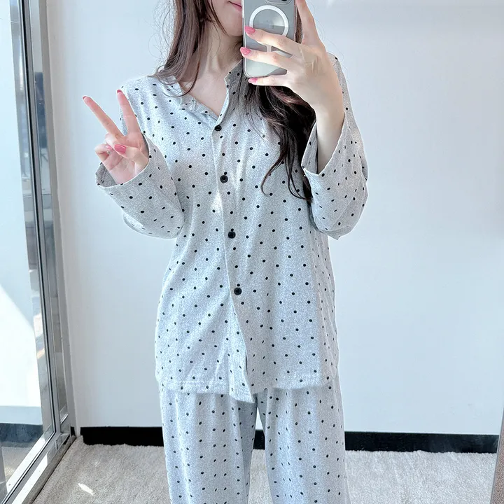 그레이 도트 땡땡이 가디건 긴팔 봄 여름 간절기 파자마 잠옷 세트 #B.Night 촬영용잠옷/공주잠옷/생일선물/유튜브 #8232 상세 이미지 8