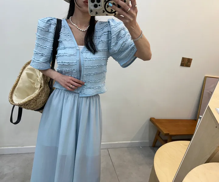 [러블리 한가득~❤️] 봉긋 레이스 엔젤 퍼프 크롭 가디건 상세 이미지 22