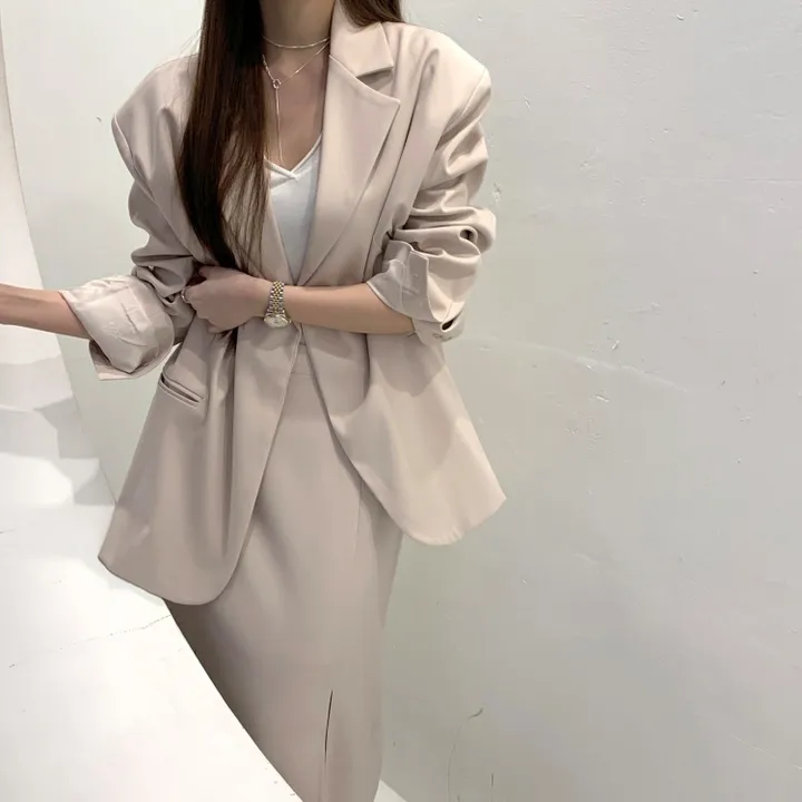 *한정수량원가 SALE* 국내 하이퀄리티 기본 수트 자켓 절개 슬릿 롱 스커트 하객룩 정장 오피스룩 투피스 세트 셋업 2color 상세 이미지 9