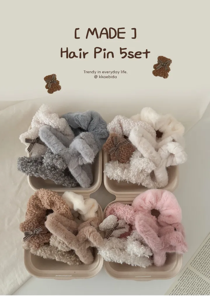 [5개세트🎁당일❤️] 14cm 빅사이즈 부드러운 밍크 가을 겨울 퍼 털 집게핀 헤어 선물세트 gift 크리스마스 집게핀 곱창끈 자체제작 헤어세트 스크런치 반묶음 헤어집게 헤어곱창 상세 이미지 3