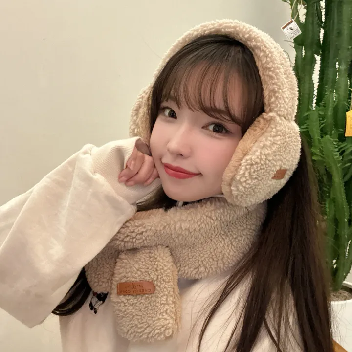 얼굴작아보여요🐑자체제작 스키장 모자 썰매장 양면착용 3컬러 귀도리 목도리 세트 머플러 귀마개 빅사이즈 겨울 포근 몽글몽글/ 상세 이미지 6