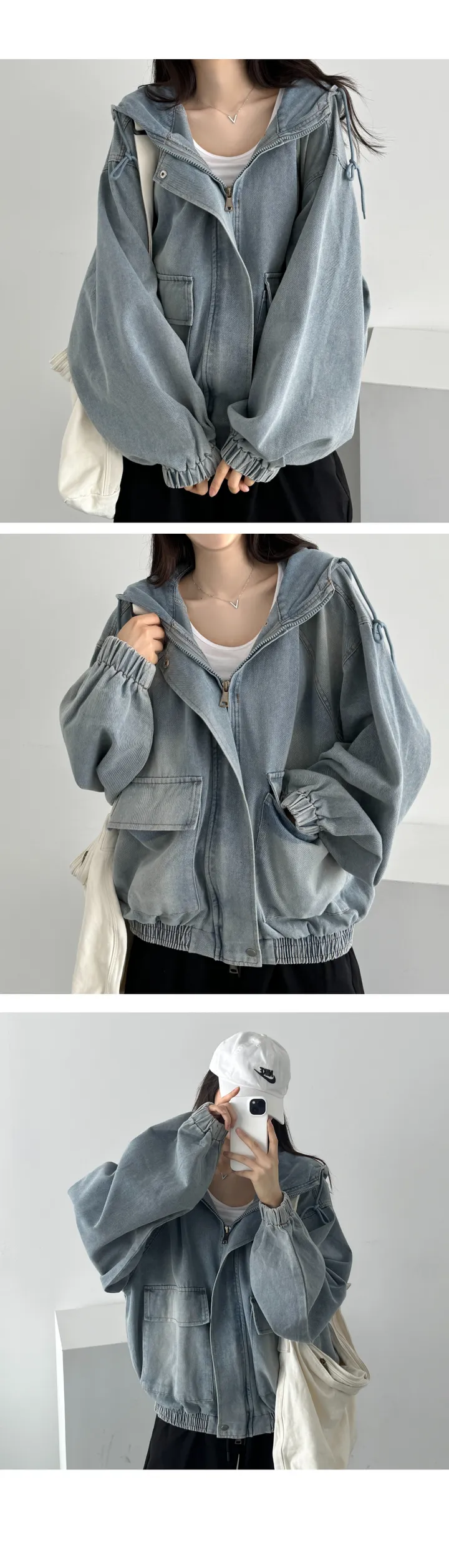 UNISEX/왕오버핏]+겨울선택 (보아털)🔥 투웨이 데님 빅후드 오버핏 워싱 벌룬 데님자켓 집업 점퍼 상세 이미지 13