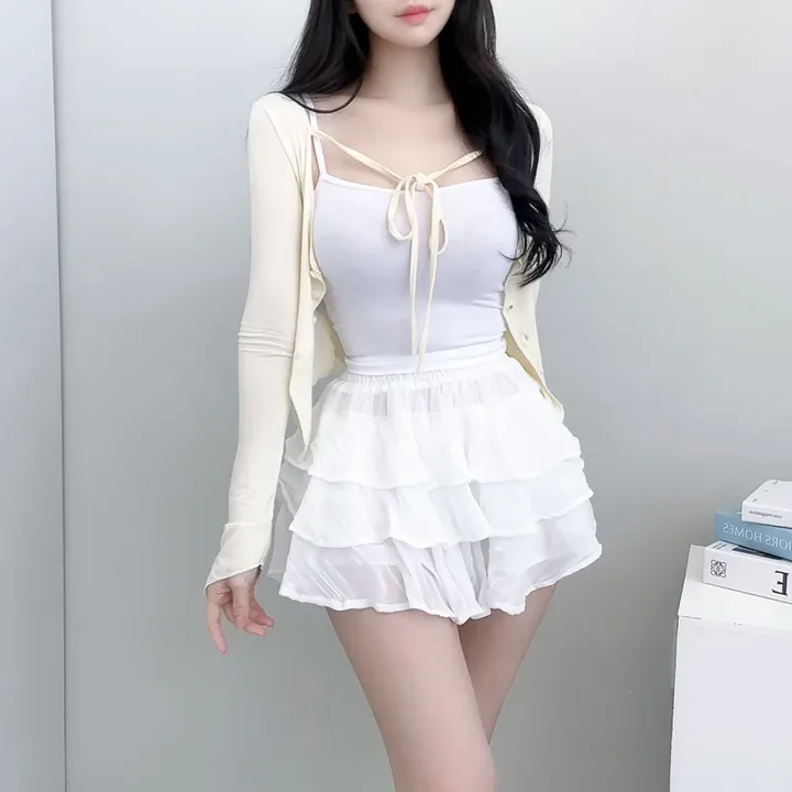 [데이트룩ღ여리핏] 수피 글램 라운드넥 끈 굴림 가디건 배색 나시 세트 4color 상세 이미지 13