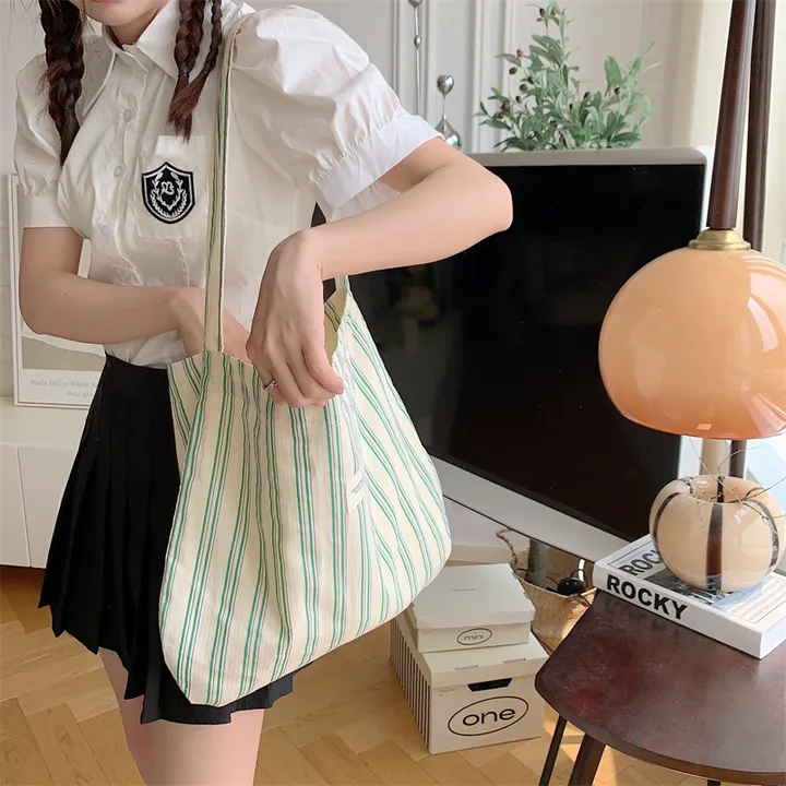 🍉당일출고 🍀가방 스트라이프🥰 에코백 여신 가벼운가방 캔버스 숄더백 여성 핸드백 장바구니 쇼퍼백 크로스백 캐주얼 빈티지 데일리백 상세 이미지 7