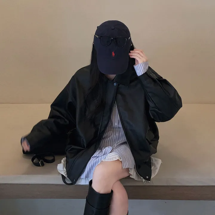 [핵고퀄!/✨주문폭주/후기극찬✨]매트 레더의 정석,오버핏 레더 블루종 자켓 점퍼 상세 이미지 12
