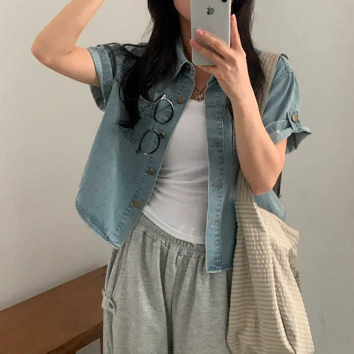 [여름자켓/데일리] 라이크 롤업 투포켓 반팔데님 자켓, 셔츠 - 3color 상세 이미지 36