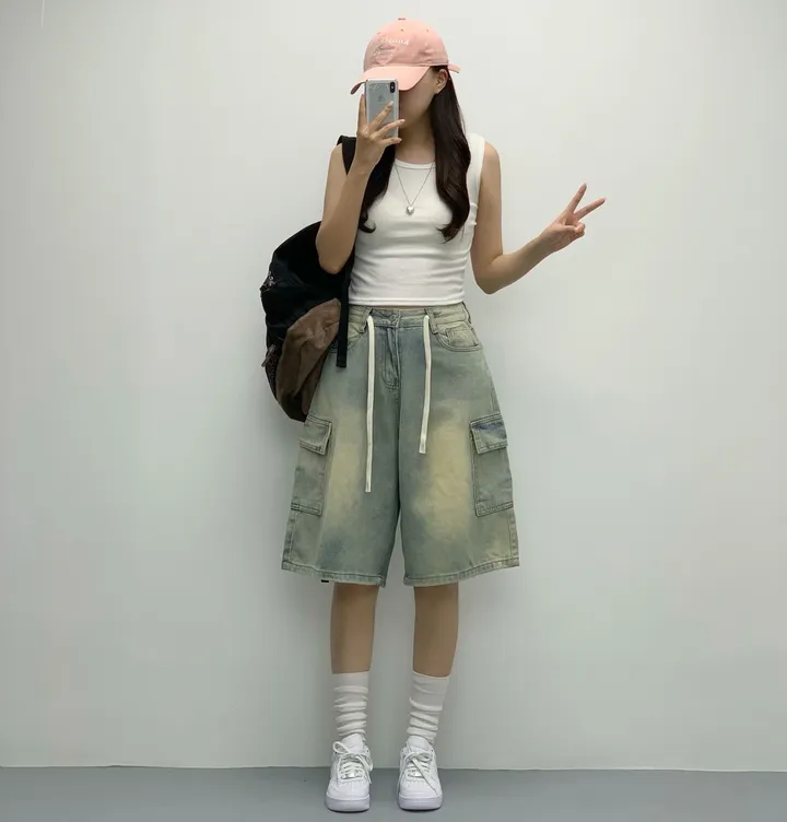 [인생버뮤다/~XL/5부기장] 버블 빈티지 워싱스트링 카고 버뮤다팬츠 5부 데님팬츠 청반바지 숏팬츠 여름팬츠 선데이이브닝 상세 이미지 14