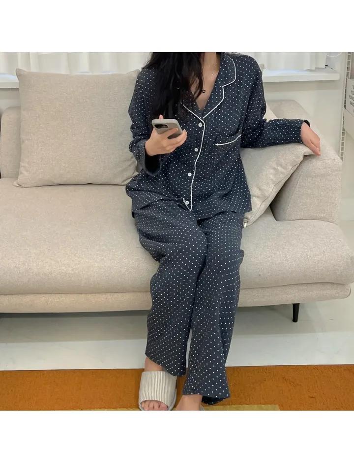 [2 size] [면 잠옷] 네이비 도트 땡땡이 잠옷 홈웨어 파자마 상세 이미지 12