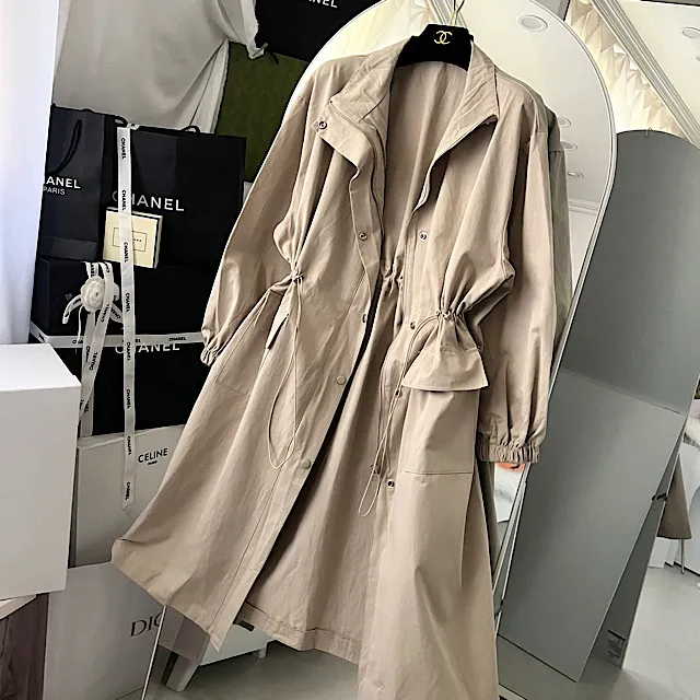 [⚡️당일출고⚡️/*남은수량마지막*] 휘뚜루마뚜루 데일리 허리 스트링 카라넥 롱 트렌치 코트 상세 이미지 5