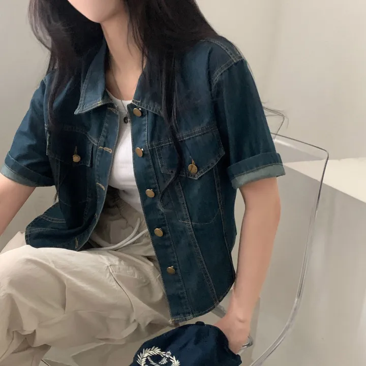 [데일리/청순무드(＊’͜’ )] 봄웨더 반팔 데님 크롭 청자켓 - 3color 상세 이미지 32
